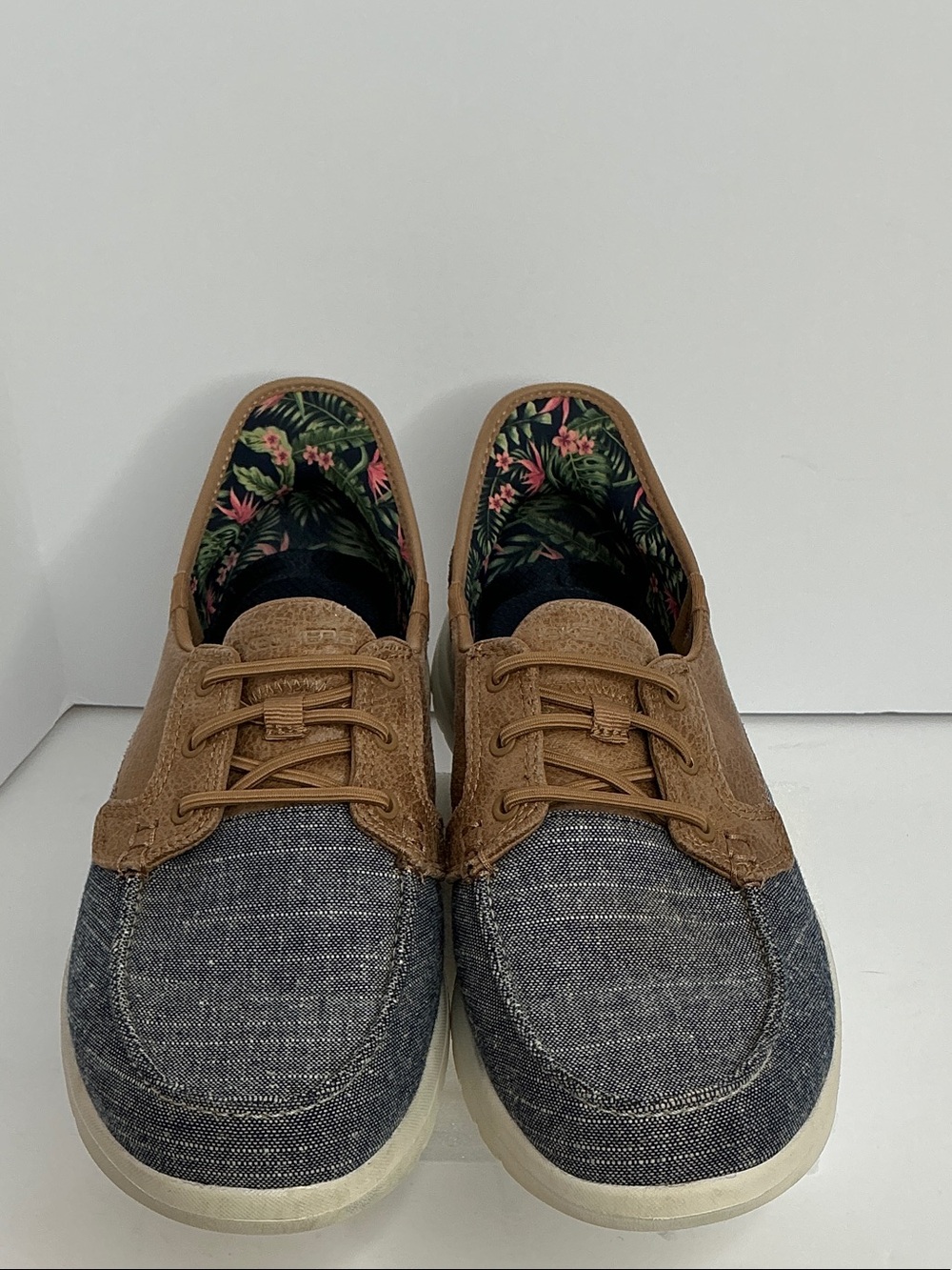 Skechers Women's Gray Denim & Brown Leather-Trim Slip-On Loafers